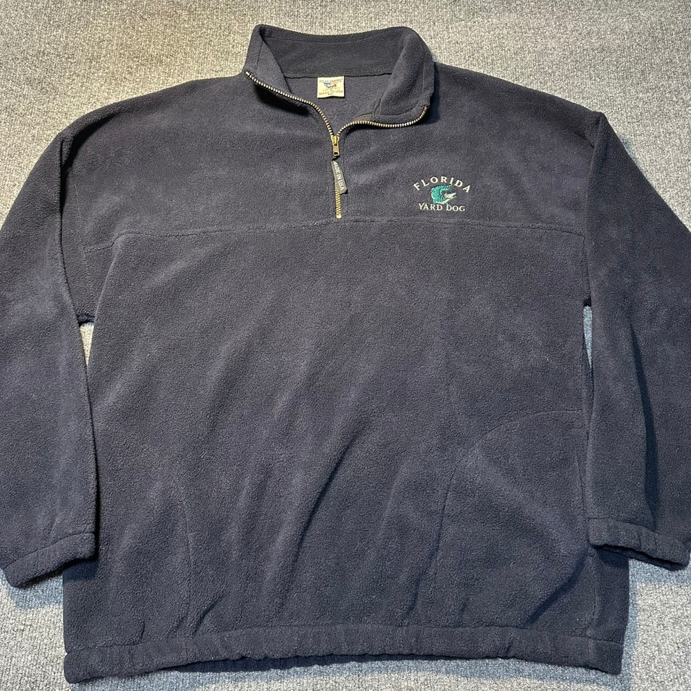 Vintage Polar Graphics Florida Yard Dog Fleece Quarter Zip Navy Blue XXL USA